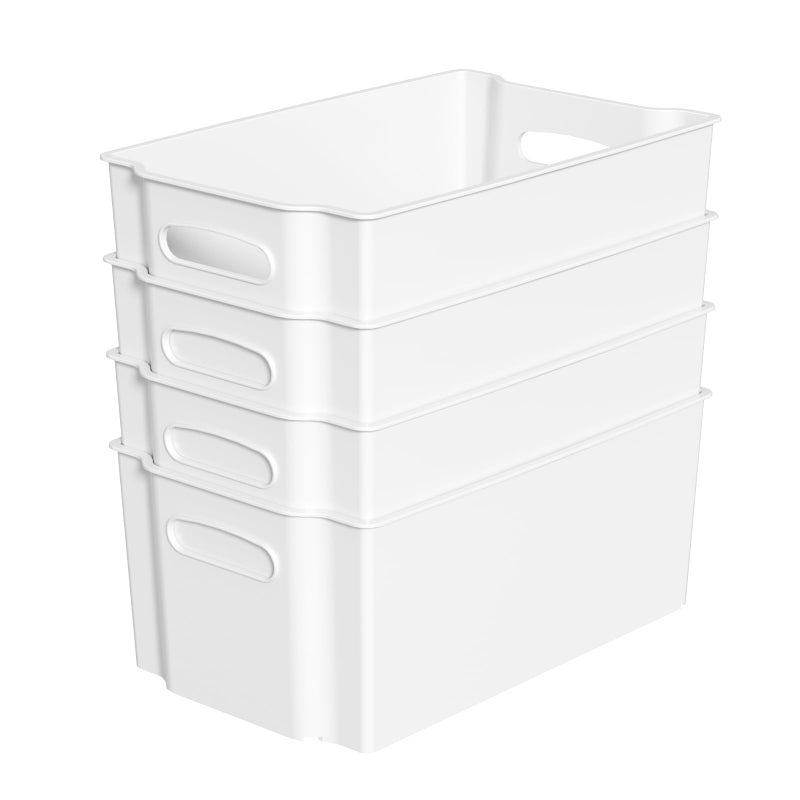 Hommp 4-Pack Open Plastic Organizer Bin, Pantry Organizers and Storage Baskets, White - Image 1